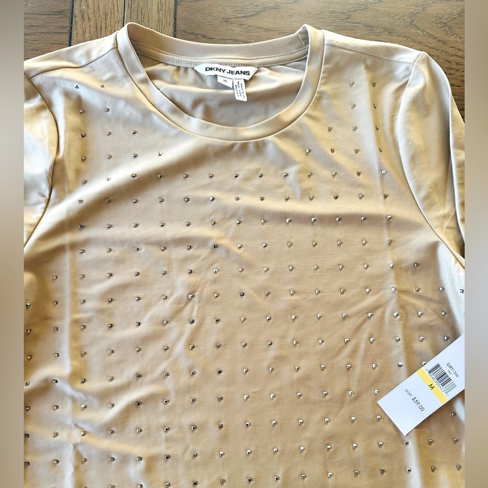 DKNY Womens Gold Embellishments  Long Sleeve Shirt
